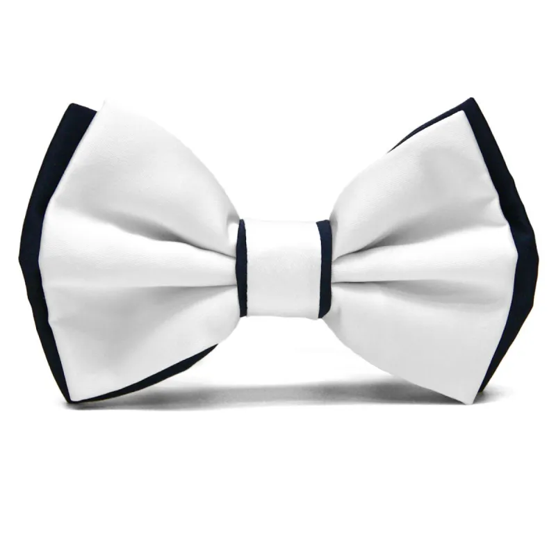 White and Dark Navy Blue Dual-Color Bow Tie sold by TieMart