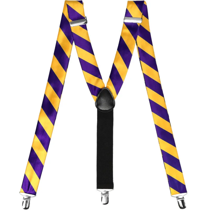 Dark Purple and Golden Yellow Striped Suspenders sold by TieMart