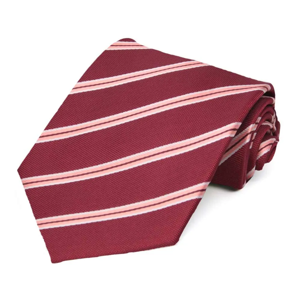 Burgundy Melvin Striped Extra Long Necktie sold by TieMart
