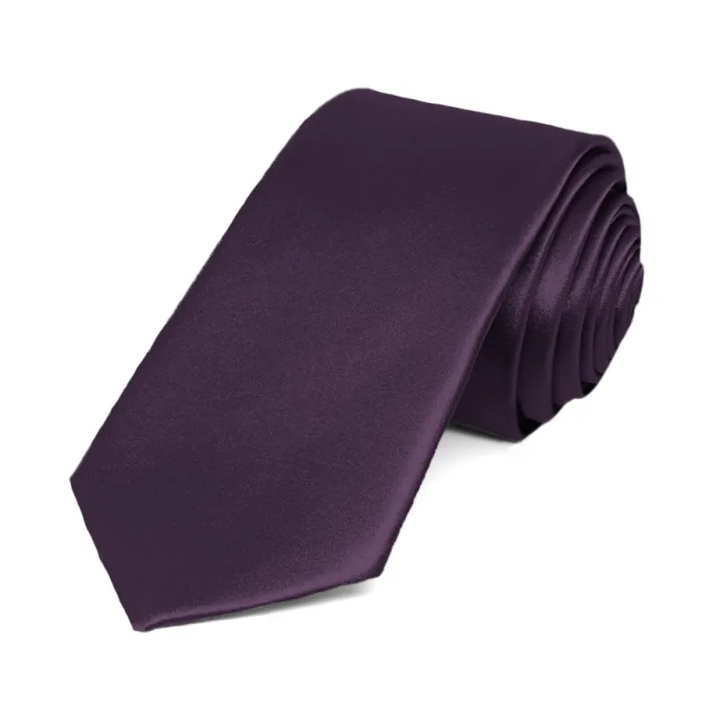 Eggplant Purple Slim Solid Color Necktie, 2.5" Width sold by TieMart