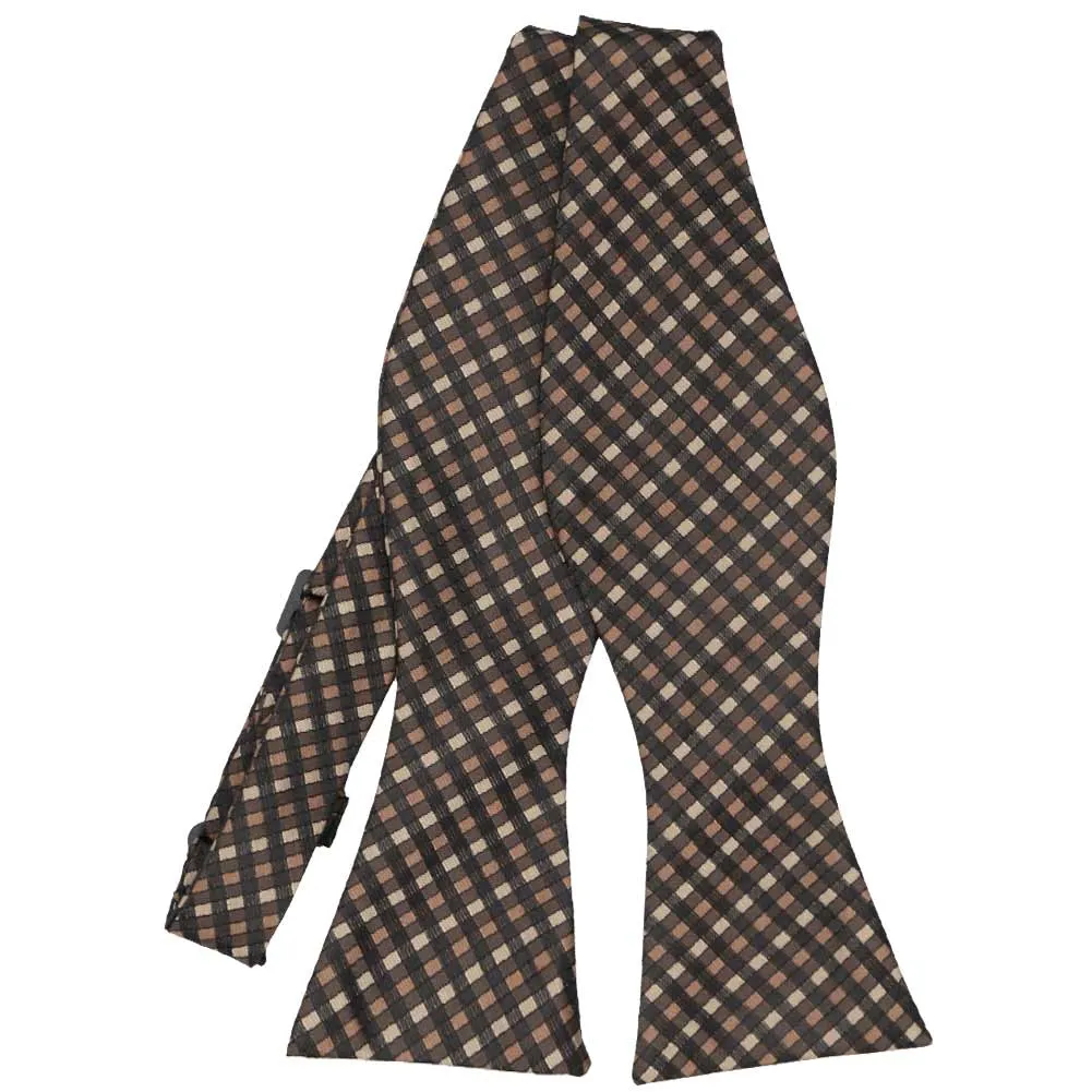 Light Brown George Plaid Self-Tie Bow Tie sold by TieMart