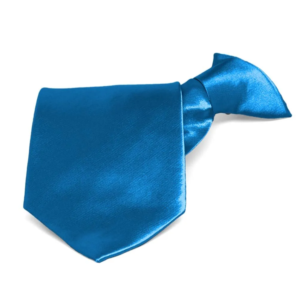 Azure Blue Solid Color Clip-On Tie sold by TieMart