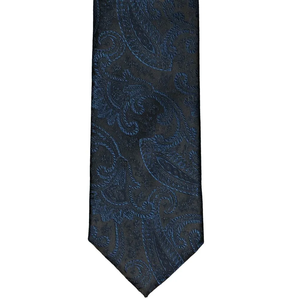 Navy Blue Clara Paisley Extra Long Necktie sold by TieMart product image thumbnail 2