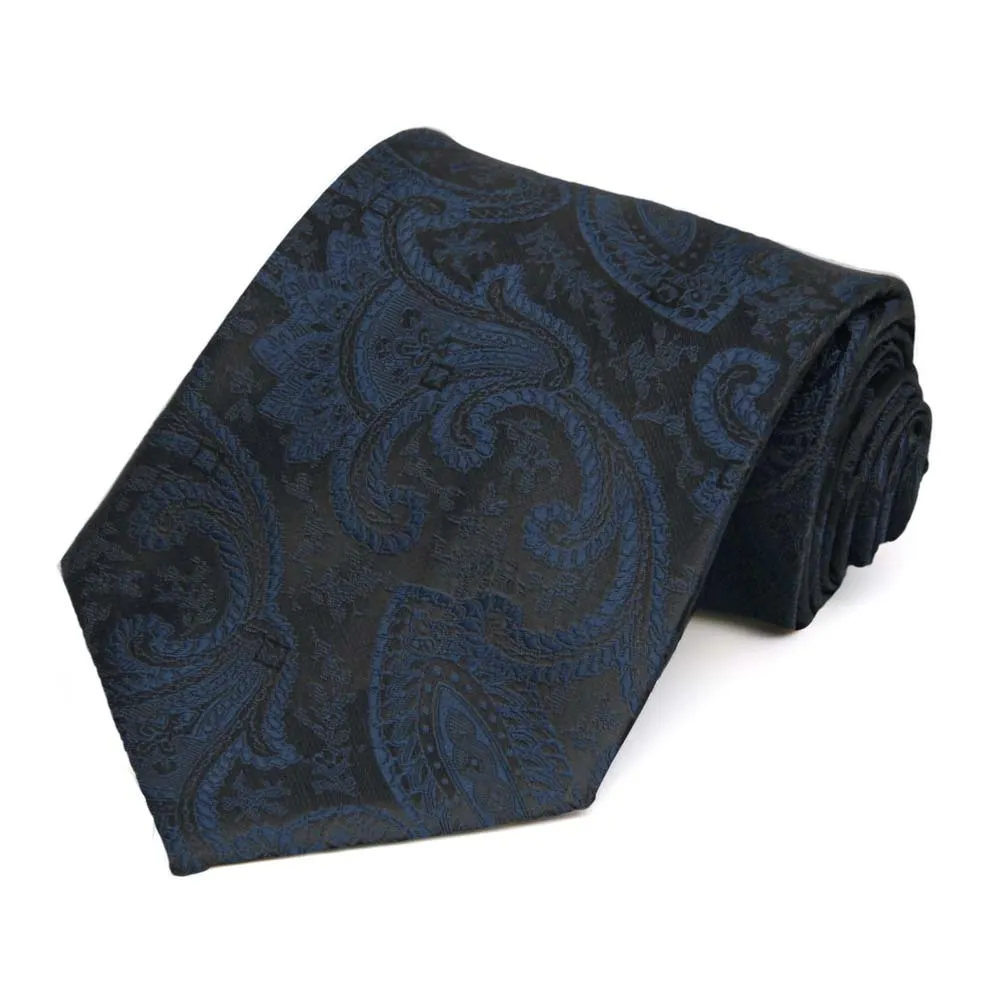 Navy Blue Clara Paisley Extra Long Necktie sold by TieMart