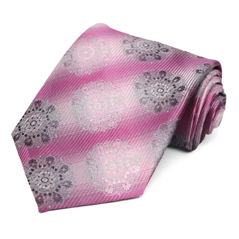 Pink and Gray Turing Medallion Necktie sold by TieMart