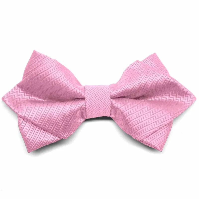 Bubblegum Pink Herringbone Diamond Tip Bow Tie sold by TieMart