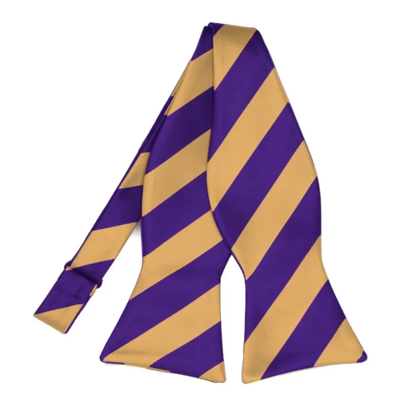 Dark Purple and Honey Gold Striped Self-Tie Bow Tie sold by TieMart