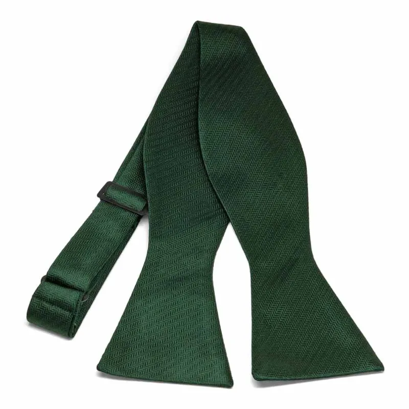 Forest Green Herringbone Silk Self-Tie Bow Tie sold by TieMart