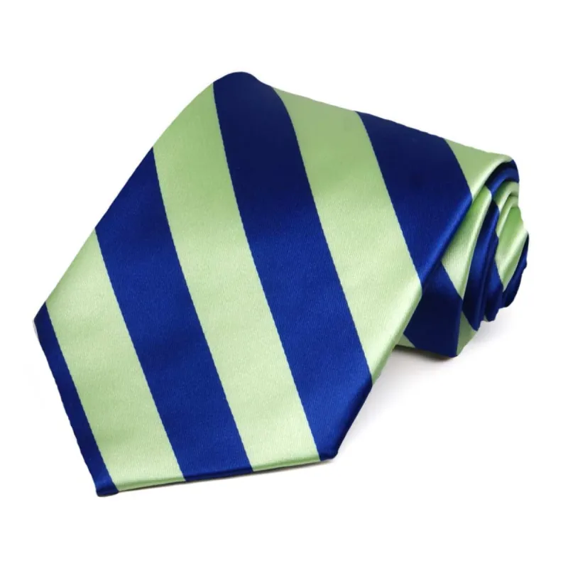 Royal Blue and Lime Green Striped Tie sold by TieMart