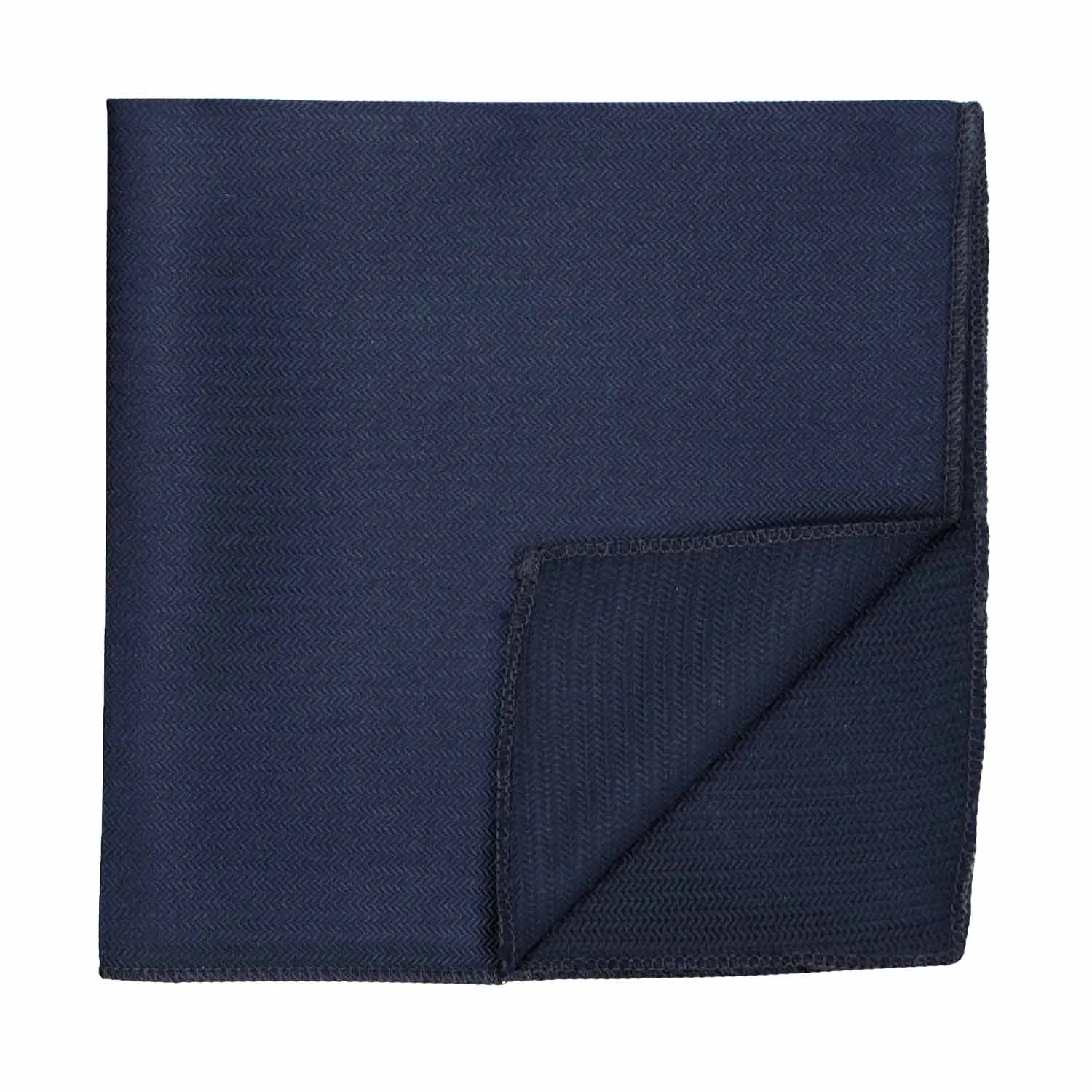 Navy Blue Herringbone Silk Pocket Square sold by TieMart product image thumbnail 2