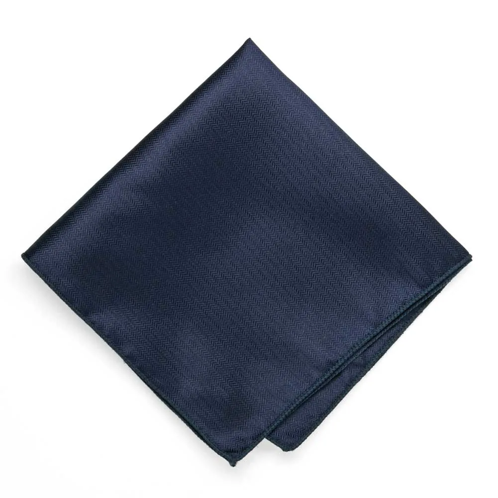 Navy Blue Herringbone Silk Pocket Square sold by TieMart