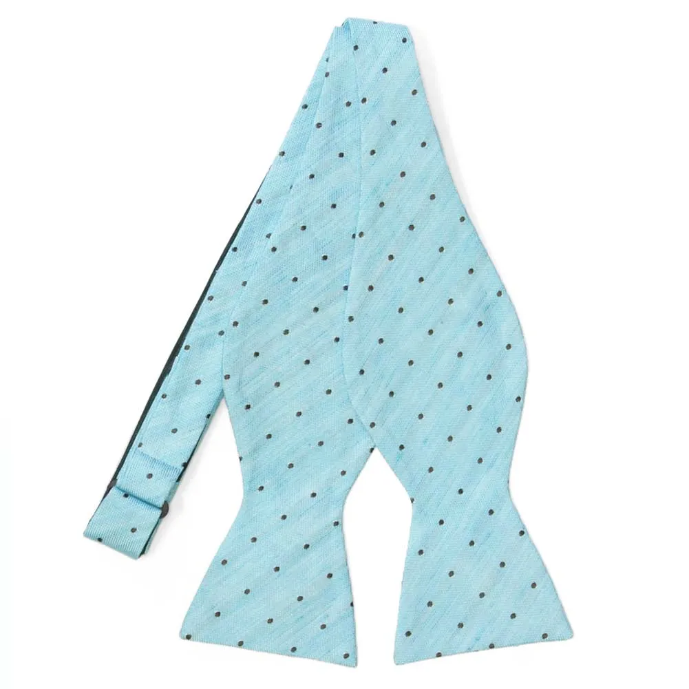 Light Turquoise Dispatcher Dot Linen/Silk Self-Tie Bow Tie sold by TieMart