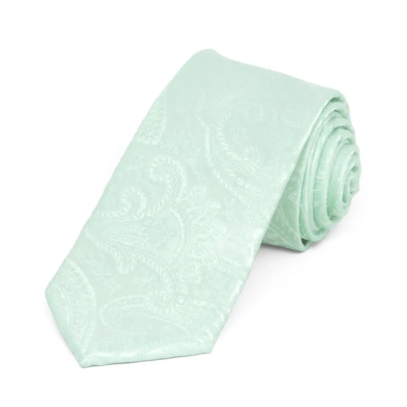 Seafoam Clara Paisley Slim Necktie, 2.5" Width sold by TieMart