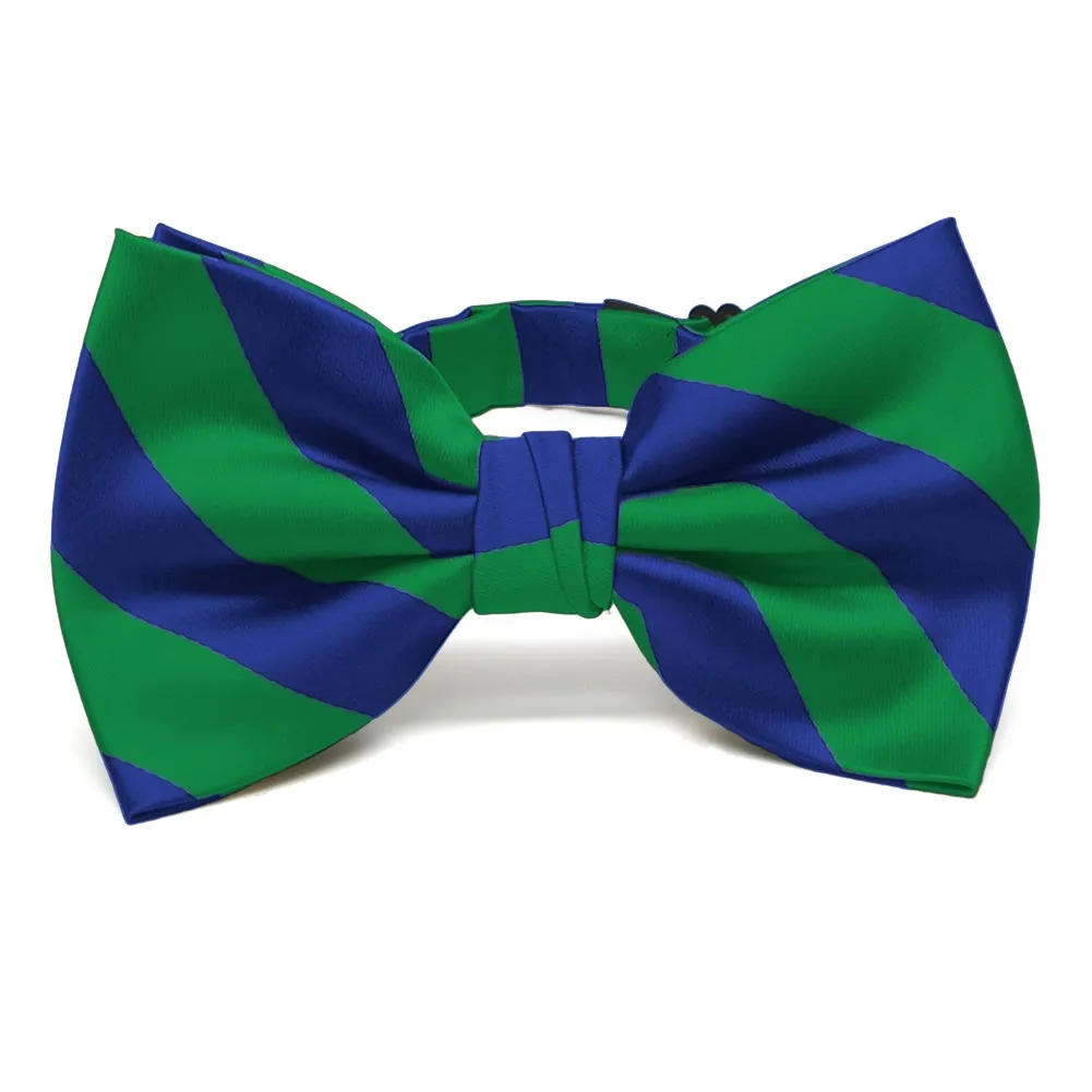 Kelly Green and Royal Blue Striped Bow Tie sold by TieMart