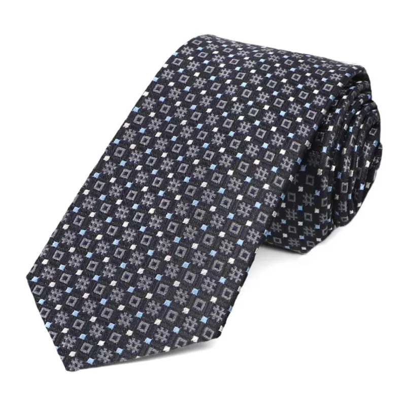 Dark Gray Cambridge Geometric Slim Necktie sold by TieMart