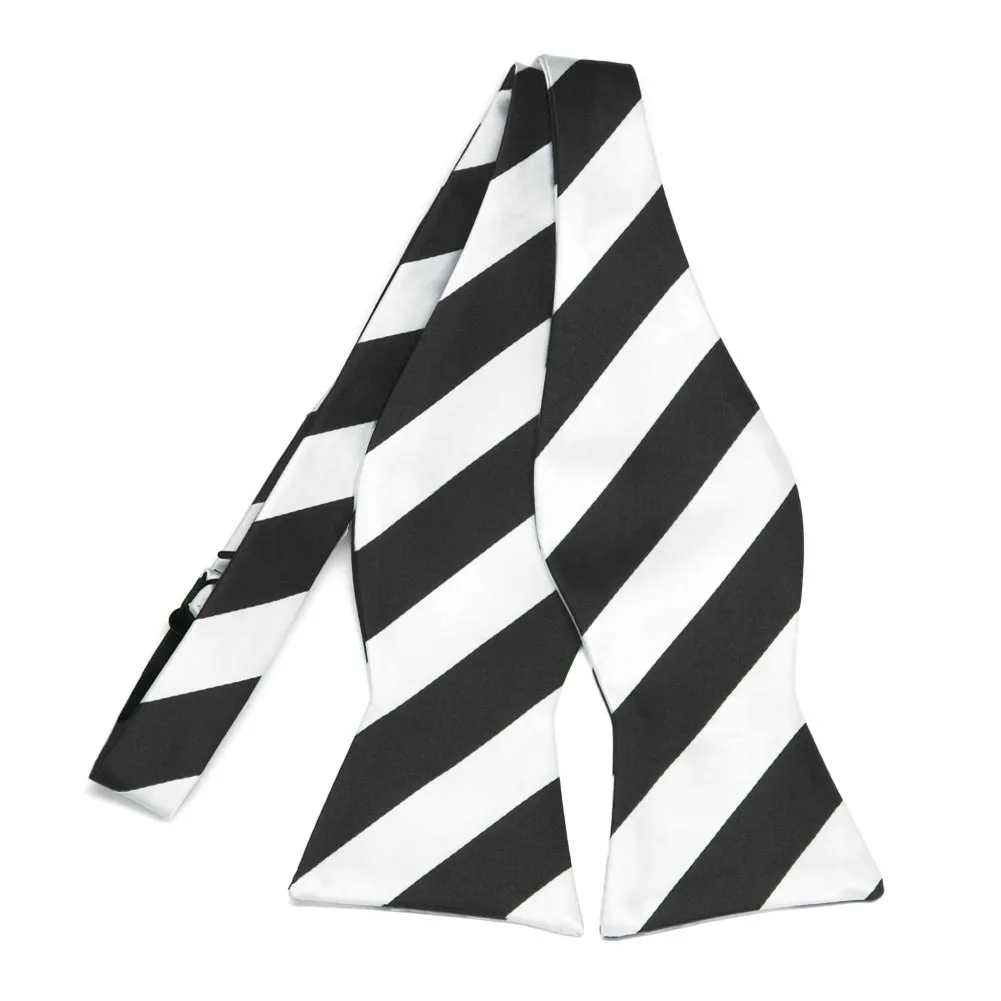 Black and White Striped Self-Tie Bow Tie sold by TieMart