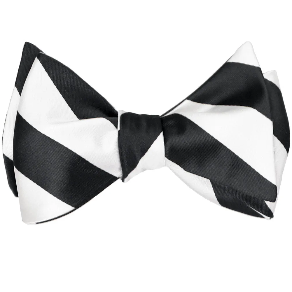 Black and White Striped Self-Tie Bow Tie sold by TieMart product image thumbnail 2