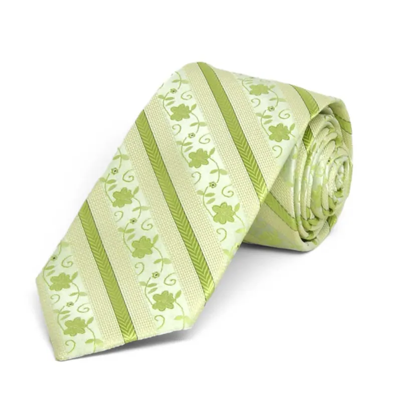 Apple Green Anna Floral Striped Slim Necktie, 2.5" Width sold by TieMart