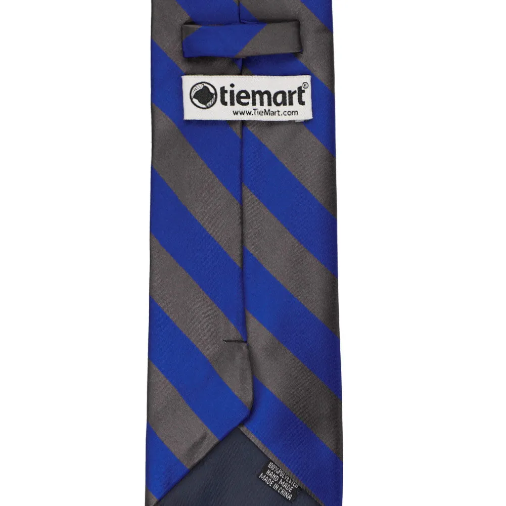 Royal Blue and Dark Gray Striped Tie sold by TieMart product image thumbnail 4