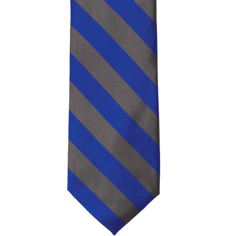 Royal Blue and Dark Gray Striped Tie sold by TieMart product image thumbnail 3