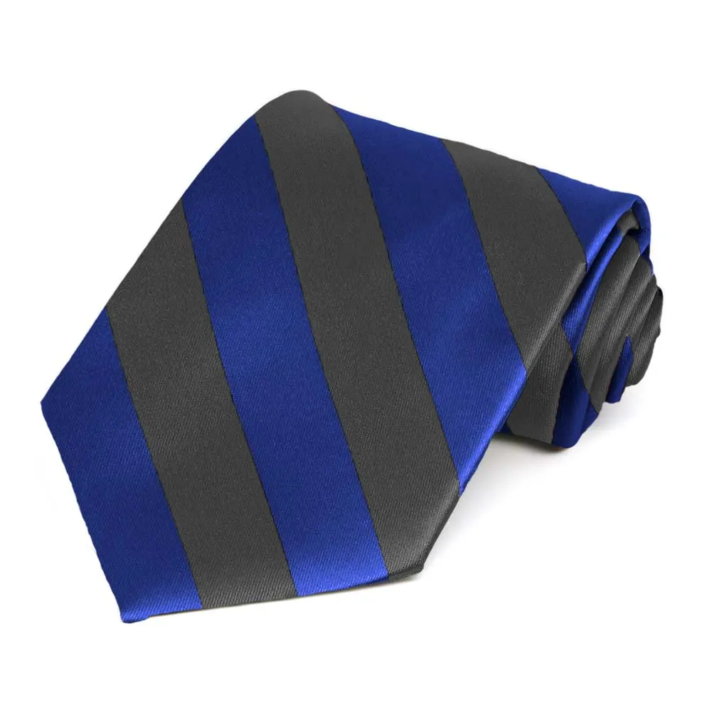 Royal Blue and Dark Gray Striped Tie sold by TieMart