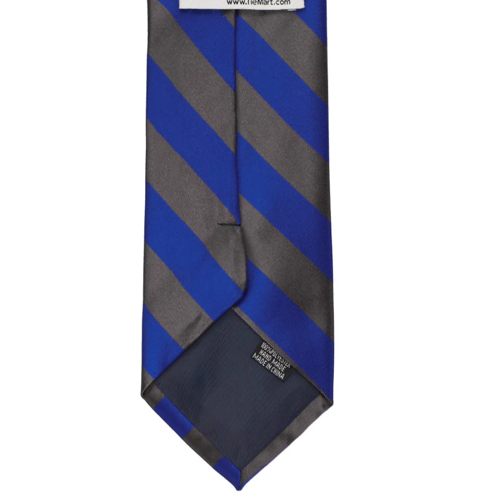 Royal Blue and Dark Gray Striped Tie sold by TieMart product image thumbnail 5
