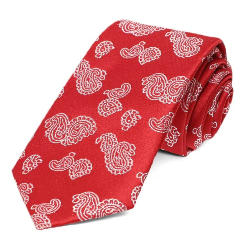 Red Ivanhoe Paisley Slim Necktie sold by TieMart