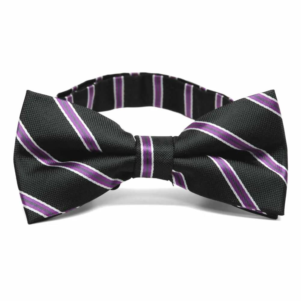 Black Melvin Striped Band Collar Bow Tie sold by TieMart