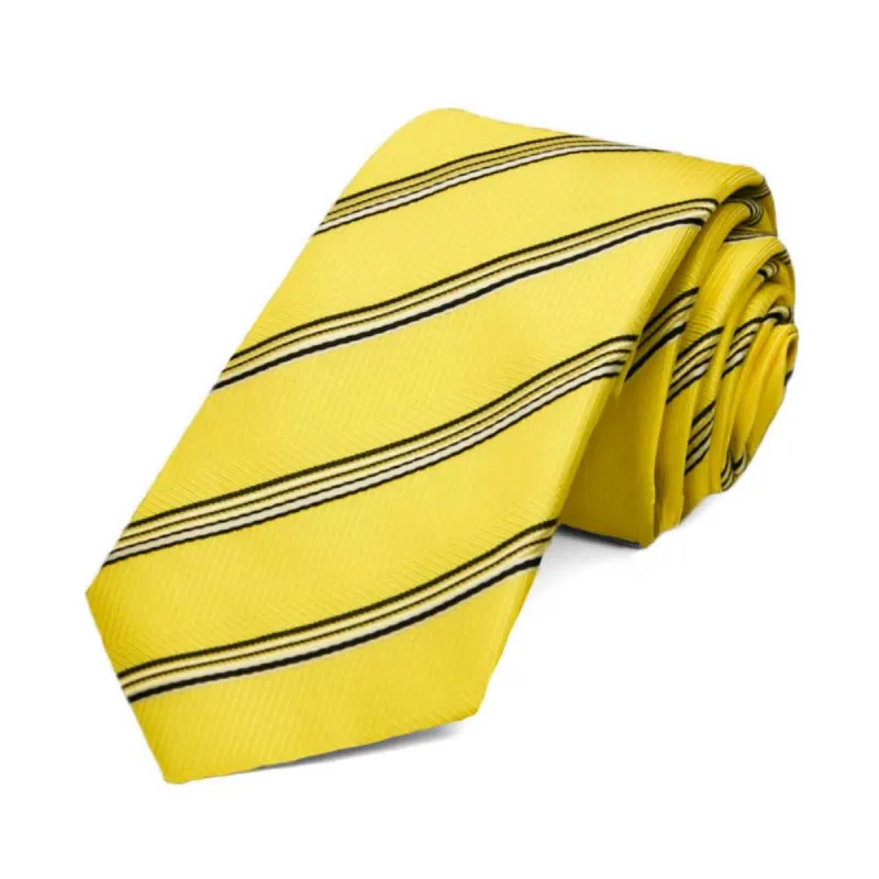 Yellow Hayward Striped Slim Necktie sold by TieMart