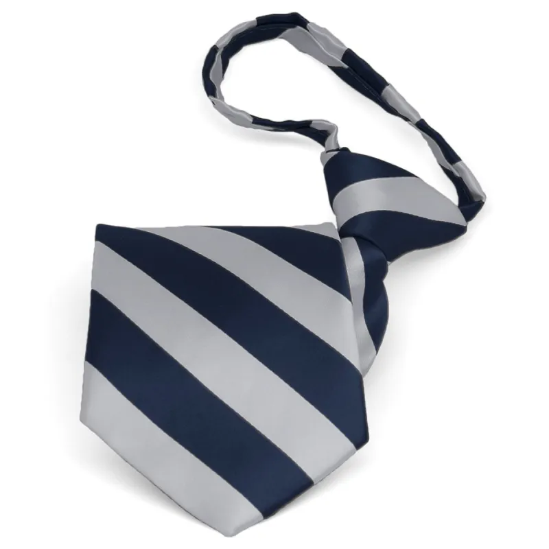 Navy Blue and Silver Striped Zipper Tie sold by TieMart