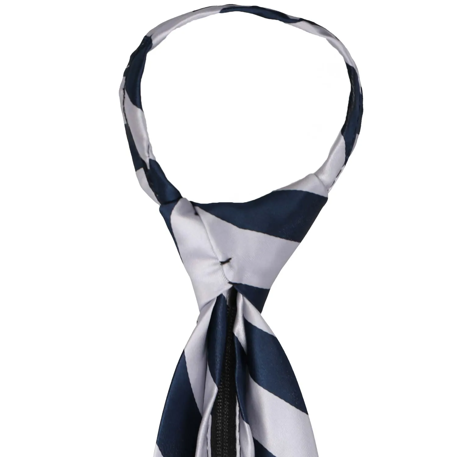 Navy Blue and Silver Striped Zipper Tie sold by TieMart product image thumbnail 4