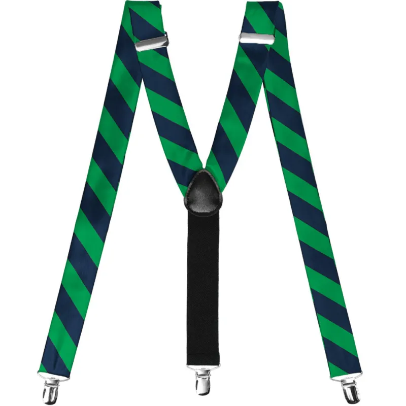 Kelly Green and Navy Blue Striped Suspenders sold by TieMart