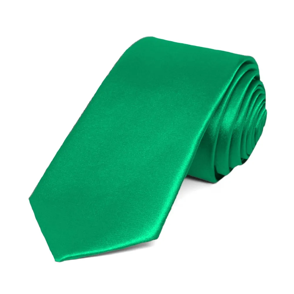 Green Slim Solid Color Necktie, 2.5" Width sold by TieMart