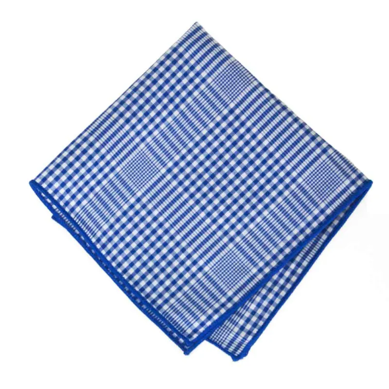 Blue Check Cotton Pocket Square sold by TieMart
