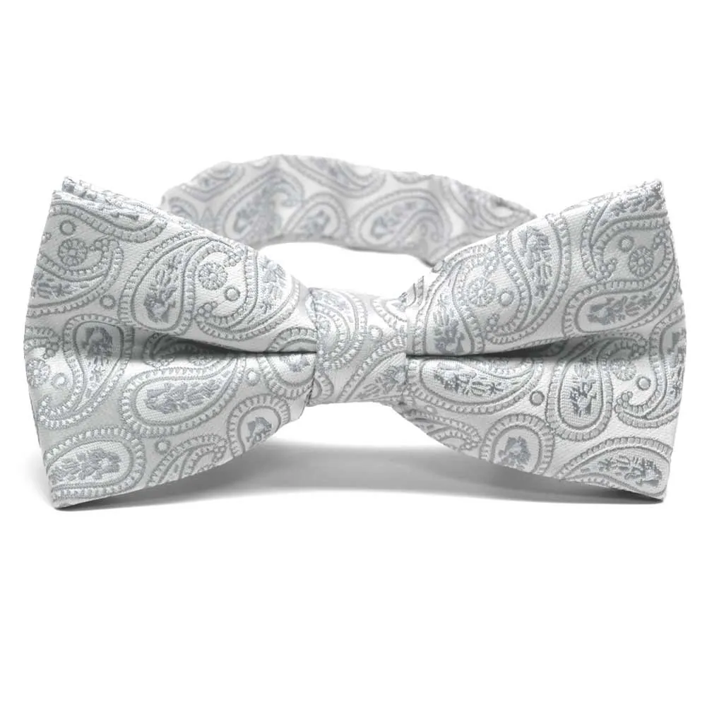 Pale Silver Darlene Paisley Band Collar Bow Tie sold by TieMart