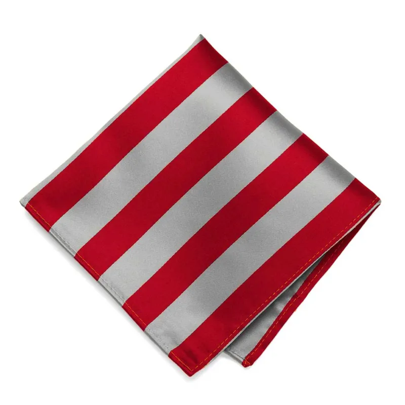 Red and Silver Striped Pocket Square sold by TieMart