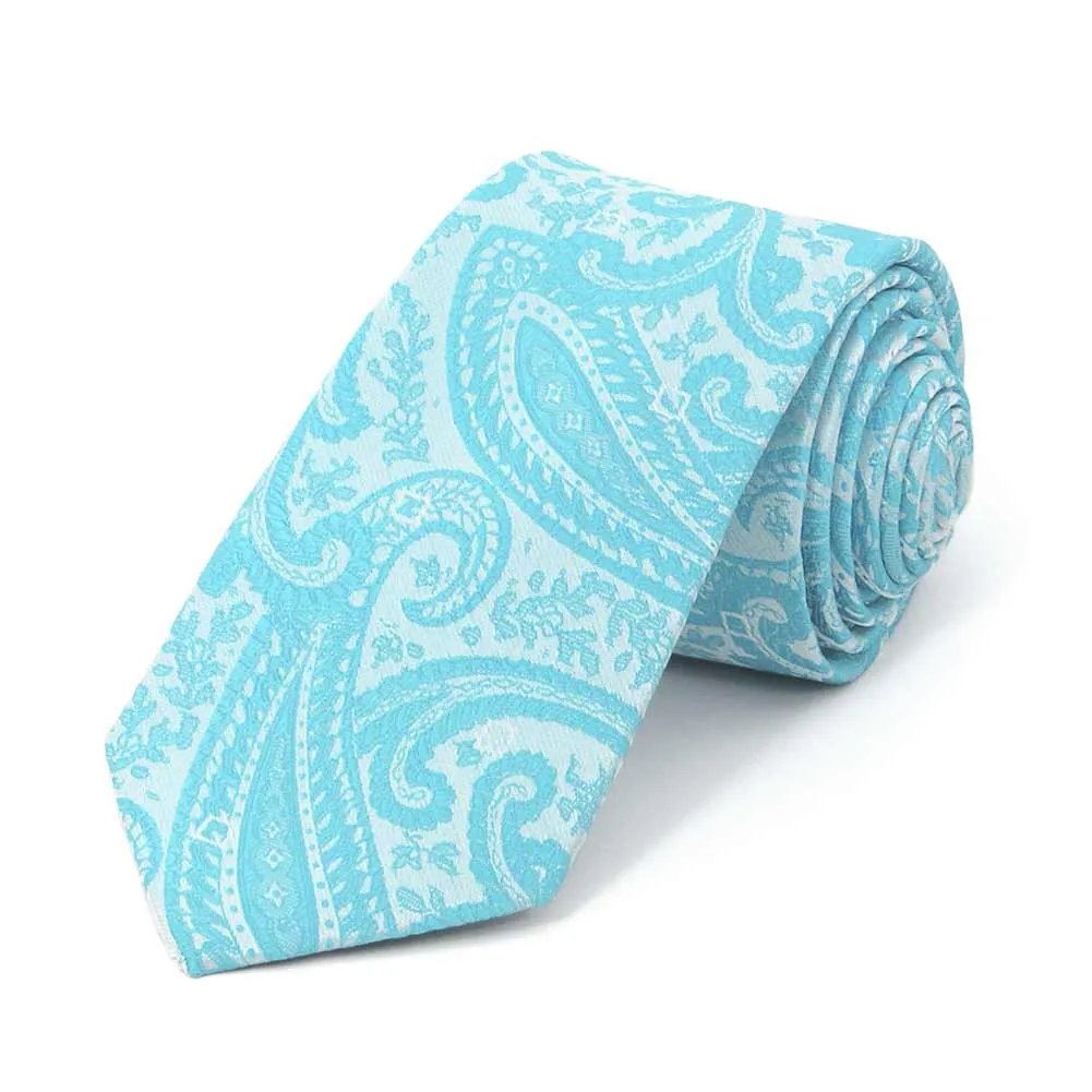 Turquoise Clara Paisley Slim Necktie, 2.5" Width sold by TieMart