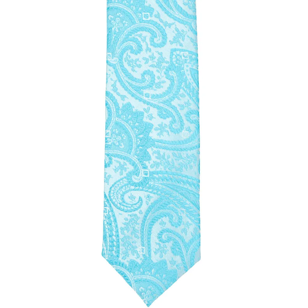 Turquoise Clara Paisley Slim Necktie, 2.5" Width sold by TieMart product image thumbnail 2
