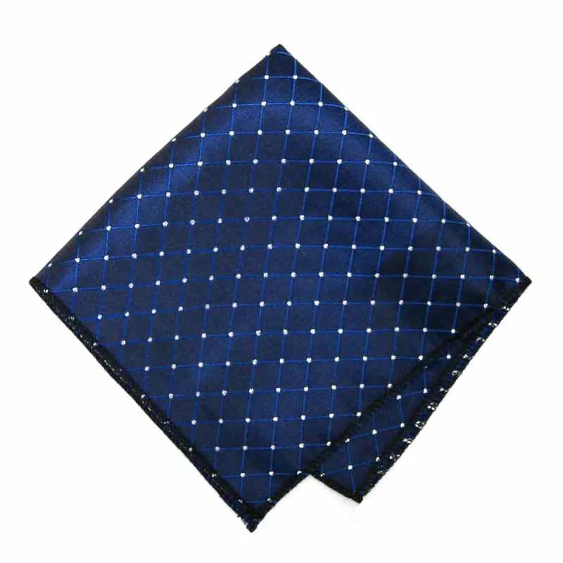 Dark Blue Danbury Grid Pocket Square sold by TieMart