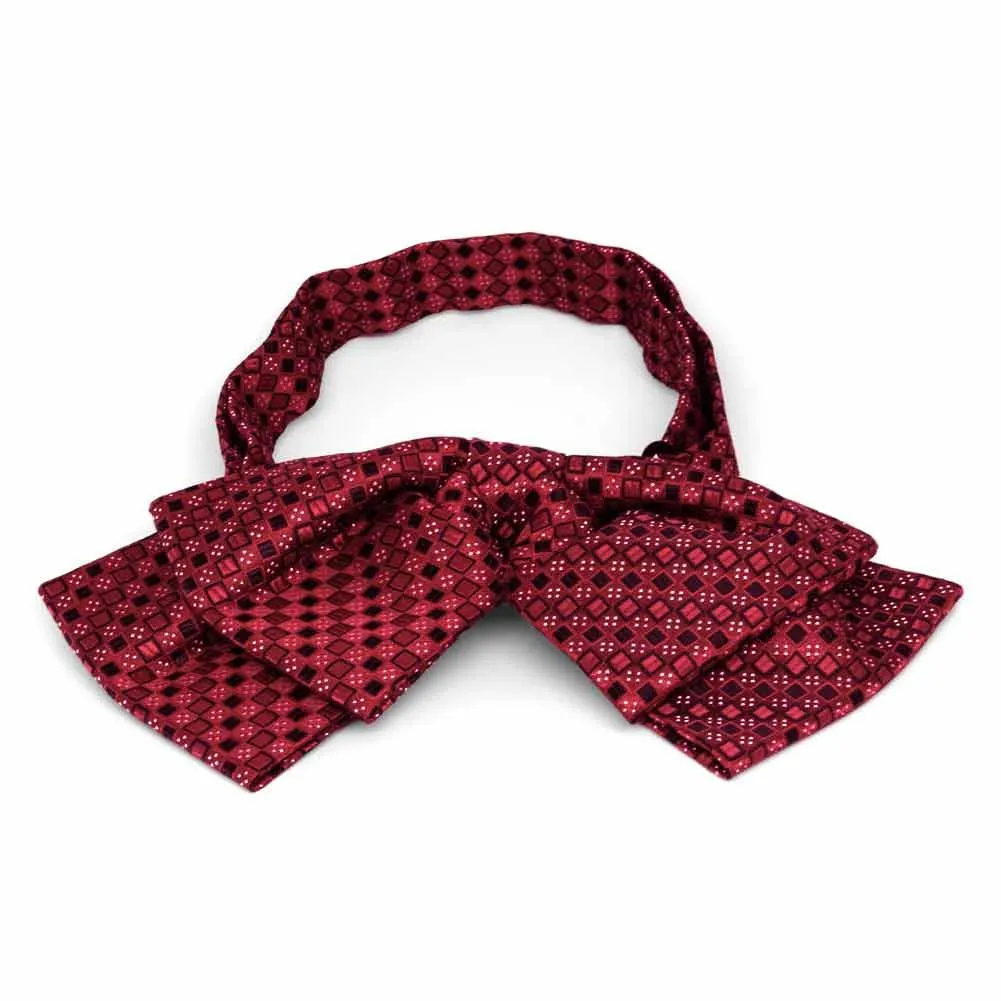 Crimson Red Marie Square Pattern Floppy Bow Tie sold by TieMart