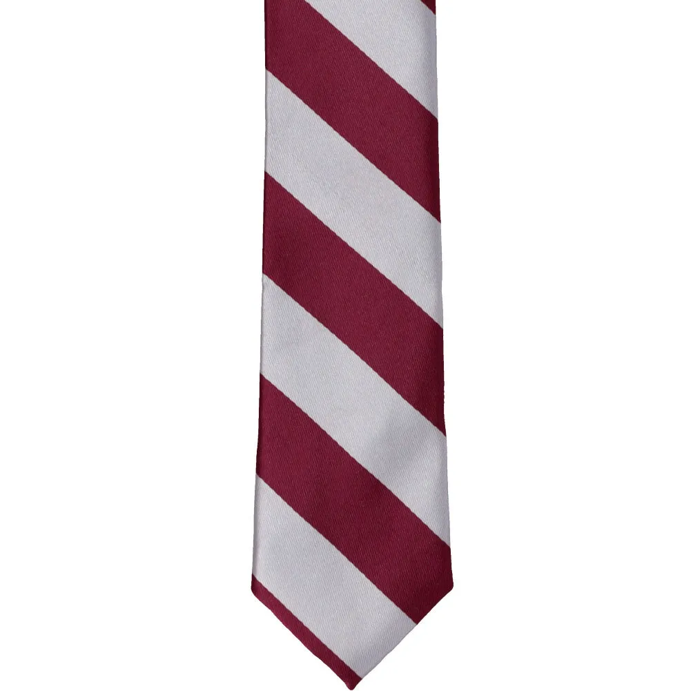 Burgundy and Silver Striped Skinny Tie, 2" Width sold by TieMart product image thumbnail 2