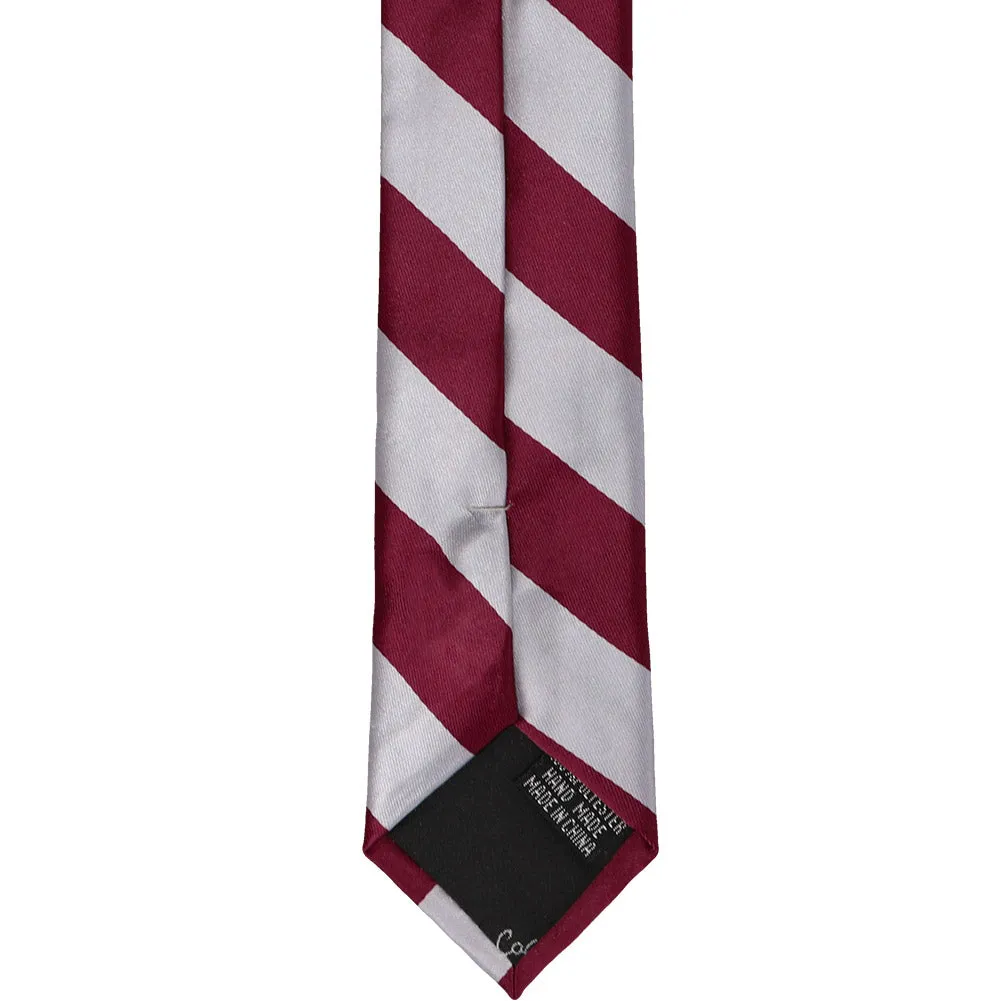 Burgundy and Silver Striped Skinny Tie, 2" Width sold by TieMart product image thumbnail 4