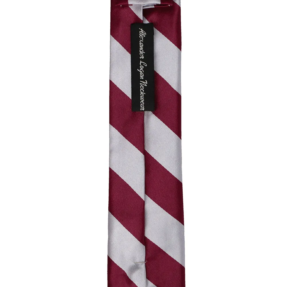 Burgundy and Silver Striped Skinny Tie, 2" Width sold by TieMart product image thumbnail 3