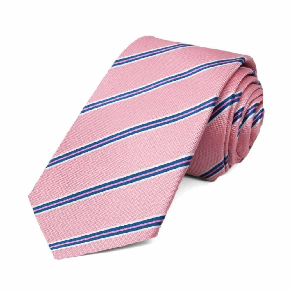 Vintage Pink Melvin Striped Slim Necktie, 2.5" Width sold by TieMart