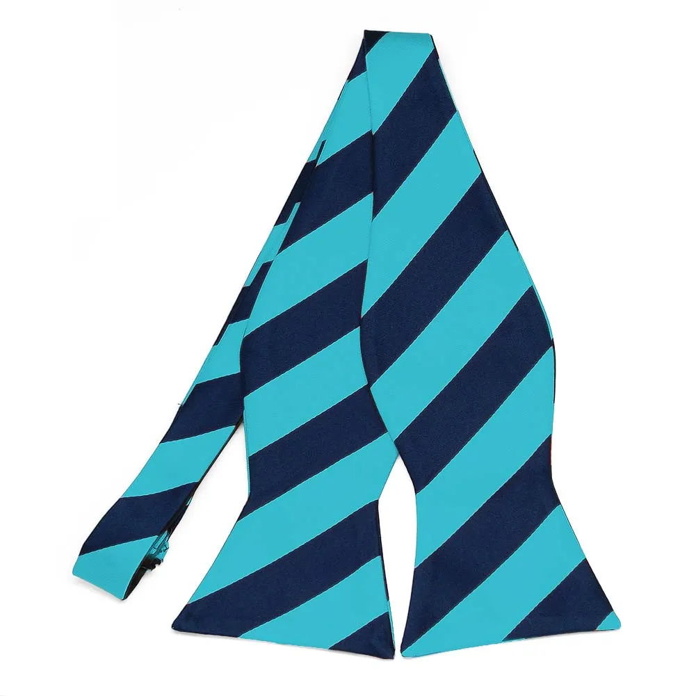 Turquoise and Navy Blue Striped Self-Tie Bow Tie sold by TieMart