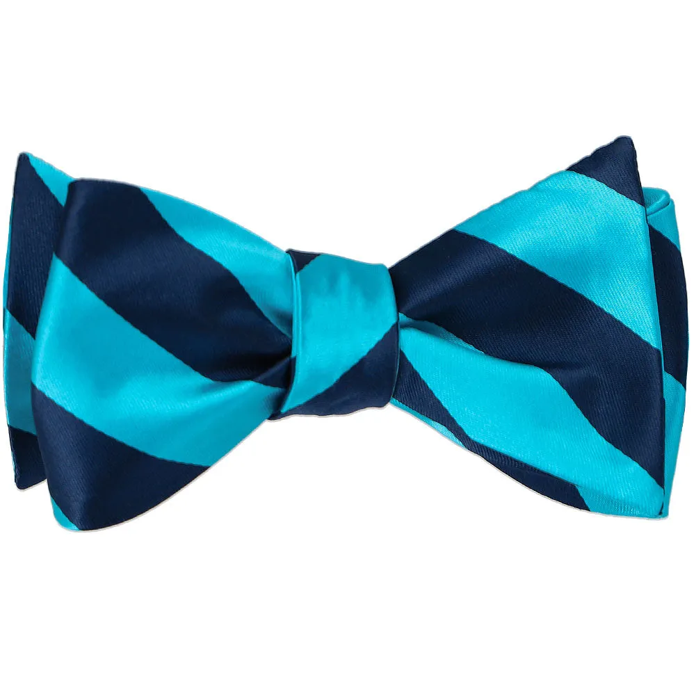 Turquoise and Navy Blue Striped Self-Tie Bow Tie sold by TieMart product image thumbnail 2