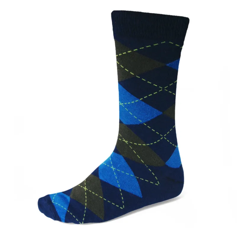 Men's Twilight Blue and Graphite Gray Argyle Socks sold by TieMart