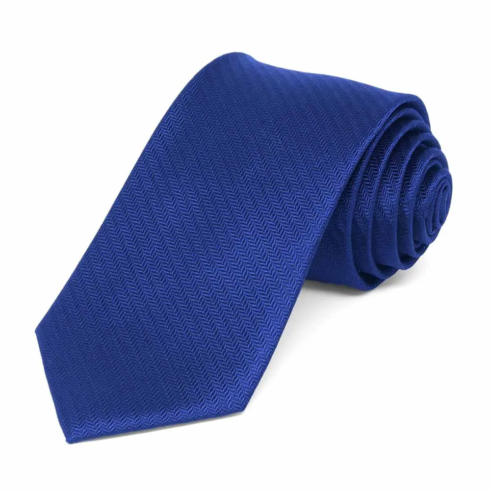 Sapphire Blue Herringbone Silk Slim Necktie, 2.5" Width sold by TieMart