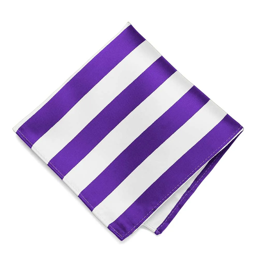Purple and White Striped Pocket Square sold by TieMart