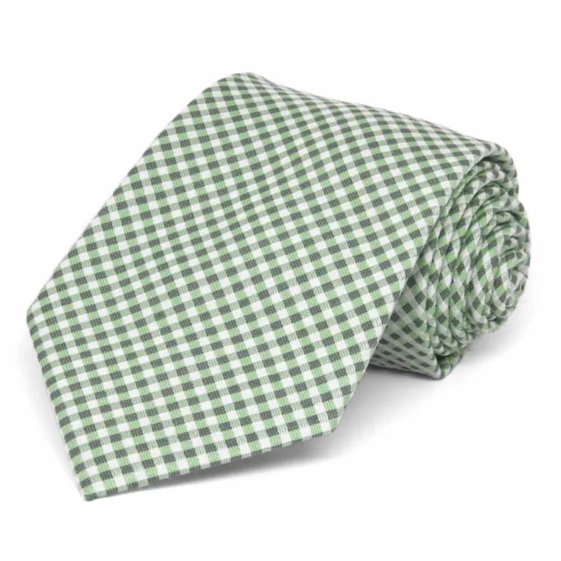 Green Royal Gingham Cotton/Silk Extra Long Necktie sold by TieMart